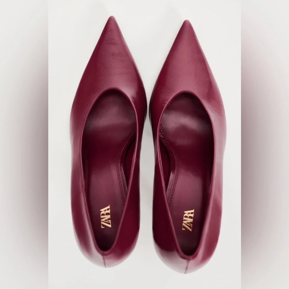 NWOT. Zara Red Leather High Heel Shoes. Size 6.